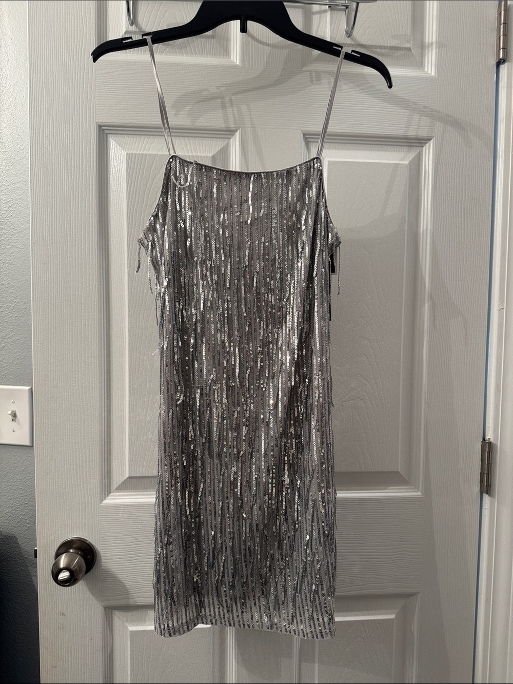 NWT Trixxi Silver Sequin Fringe Mini Dress
